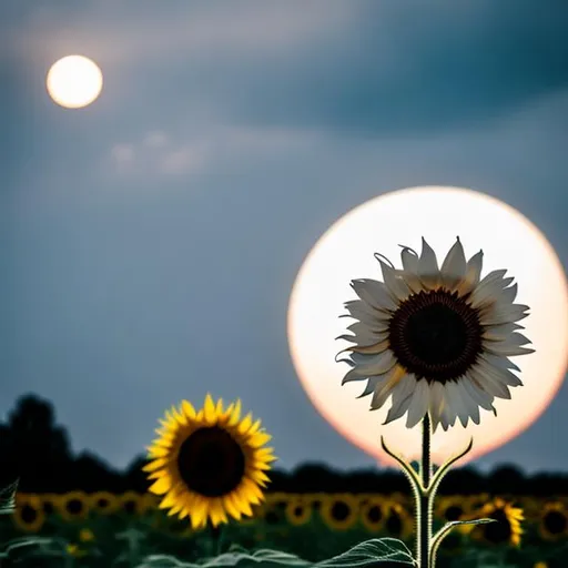 Prompt: The moon felled into silence for a moment and then said back to the sunflower:

– I am the moon, I am the sun’s wife and I too can’t keep his attention and we chase every single day and we can’t reach each other. But let me tell you why this is better.

– How so? – asked the sunflower.

– The sun is working every single day helping all the world to be warm and so everybody can grow strong, so he needs time to rest from all the work he is doing. So then I can come and ask everybody is he doing good?