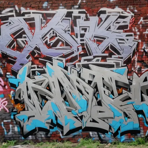 Prompt: The word REKLO. Written in Graffiti on brick walls in an urban environment. 