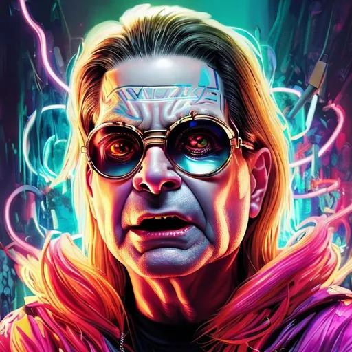 Prompt: "super ultra maga hyperdetailed hyerrealistic portrait of ozzy osbourne as a delirium of the endless infinite,  bright neon vivid colourful articulate make up, the sandman, made by caravaggio stanley artgerm lau wlop rossdraws artstation cgsociety 8k 3D concept art cgsociety octane render"