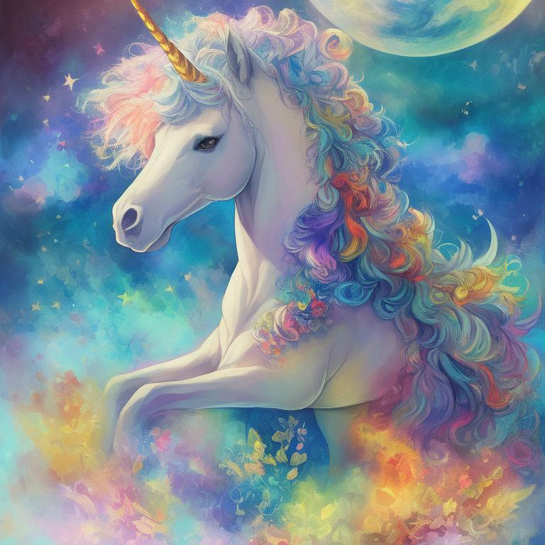 Unicorn drawn in the style of Gretel Lusky, digital...