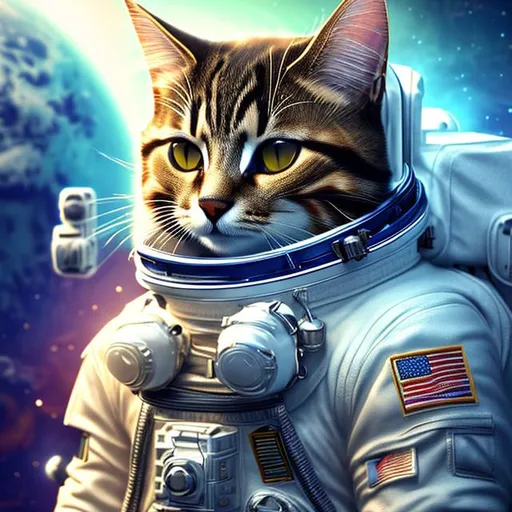 Prompt: a cat in a space suit in space ,photorealistic, god rays, artstation, deviantart, unreal engine, intricate details ,vibrant colors