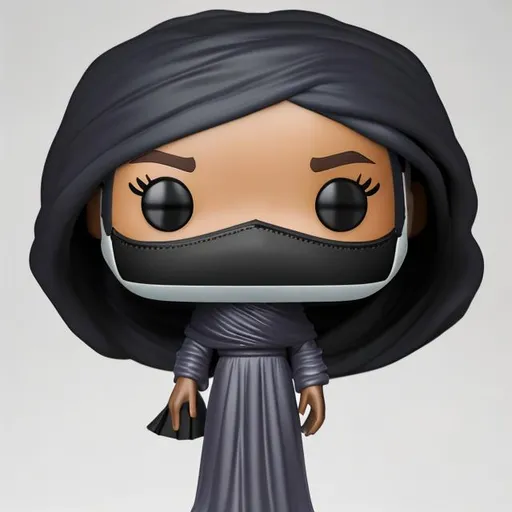 Prompt: Funko pop, african american woman figurine, niqab, made of plastic, product studio shot, on a white background, diffused lighting, centered.
