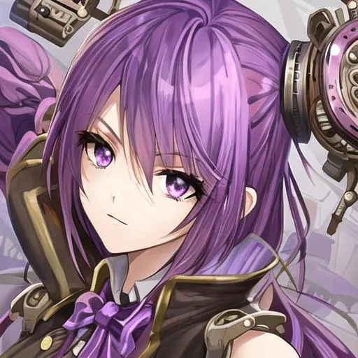 Prompt: Purple haired steampunk girl