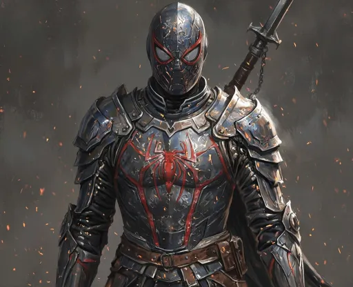 Prompt: Spider-Man in knight armor