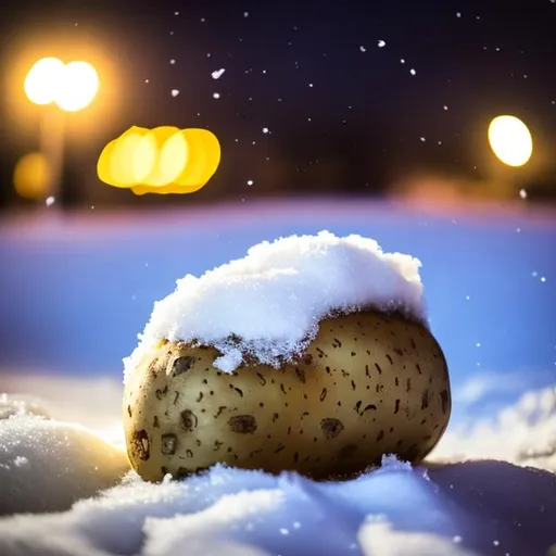 Prompt: Potato in snow at night
