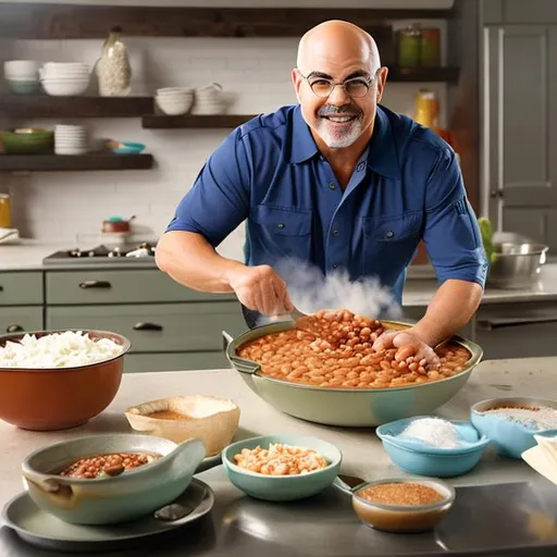 Prompt: Dave Ramsey cooking beans and rice