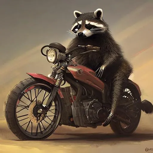 Prompt: raccoon motorcycle,digital Art,greg rutkowski, trending on artstation, cinematic