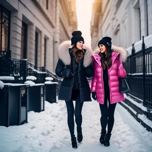 Prompt: Beautiful young women in puffy coat, full body