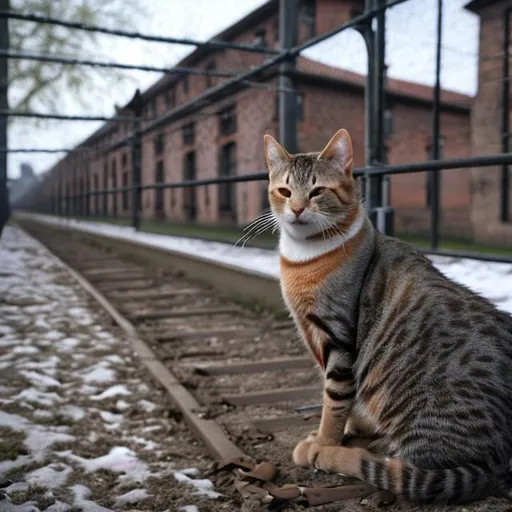 Prompt: A cat at Auschwitz 