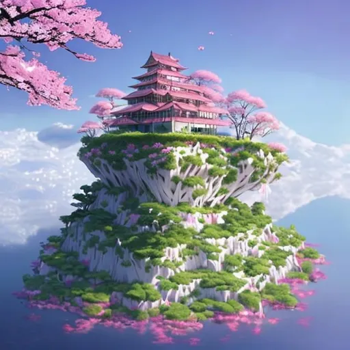 Prompt: floating island that is based around a sakura tree
