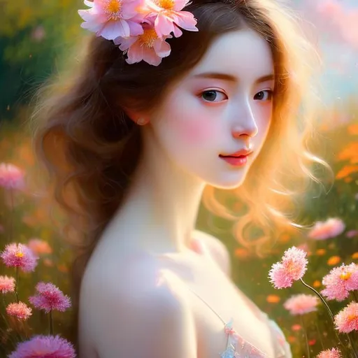 Prompt: Create a Masterpiece Oil Painting with Photo-realistic detail with an ultra realistic, UHD, sharp, focused, 64k resolution. full-body painting of a beautiful pale-skinned  girl ((((barely clothed)))), style of Fragonard and Yoshitaka Amano (light hair with flowers, messy), ropes, ((flower meadow background)), bioluminescent, (wearing intricate clothes) silver gothic armor with golden filigree details and ornamental pauldrons, vines, delicate, soft, fireflies, silk, threads, ethereal, luminous, glowing, dark contrast, celestial, ribbons, trails of light, 3D lighting, soft light, vaporware, volumetric lighting, occlusion