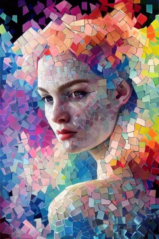 girl face 3d made of a mosaic of iridescent crystal... | OpenArt