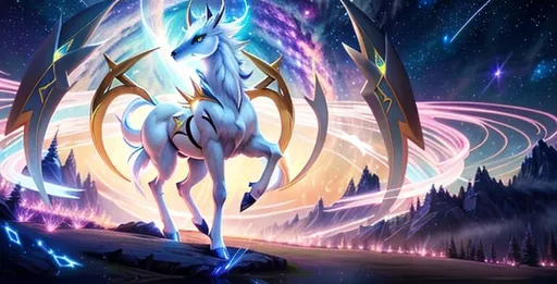 Prompt: Arceus V Star Pokémon, stunning, epic pose, Arceus full form,
 {{{{highest quality concept art masterpiece in the style of Kayawoo }}}, night setting,  digital drawing oil painting, 128k UHD HDR, Holographic background, stars in the sky, hyperrealistic intricate, arms folded looking epic, graphic comic (HDR, UHD, 64k, best quality, RAW photograph, best quality, cute, masterpiece:1.5,Ultra realistic high definition .  {{{{highest quality concept art masterpiece}}}} digital drawing oil painting, 128k UHD HDR, hyperrealistic intricate. Unreal engine 5