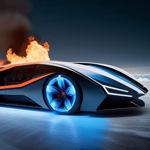 Futuristic Batmobile on fire and ice maximum speed | OpenArt