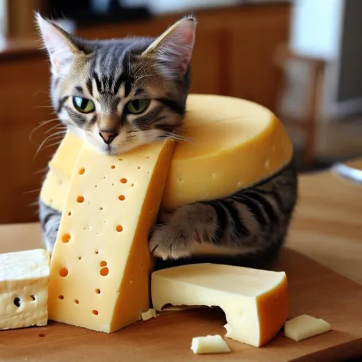 Prompt: A cat made of cheese