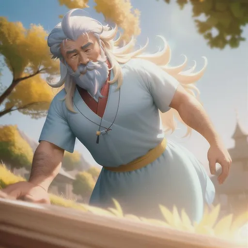 Prompt: Digital style painting, uncle iroh, style of Pixar, Fragonard, highly-detailed, cinematic, washed out palette, soft pastel color palette, light trails, sunny day, translucent, iridescent, long hair, arms visible, perfect composition, hyperrealistic, super detailed, 8k, high quality, sharp focus, intricate details, highly detailed, dynamic lighting, detailed and intricate environment, highest quality