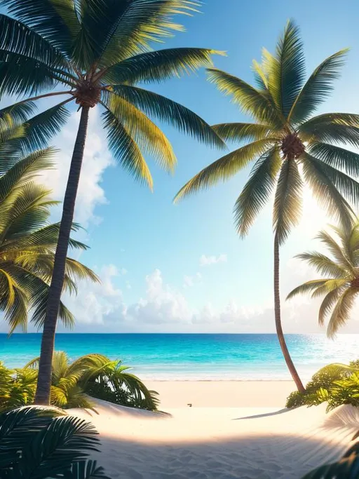 Prompt: palm trees, beach, sand, waves, ocean, soft dramatic lighting,
light shafts, radiant, ultra high quality octane render, daytime forest background, bokeh, hypermaximalist