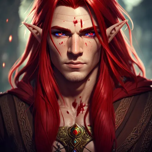 strong and stoic male elf, man elf, red hair, left e... | OpenArt