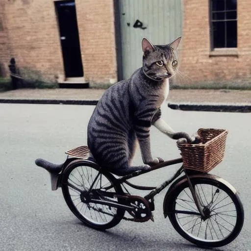 Prompt: a cat riding bike