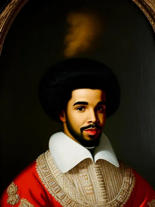 Prompt: 1600s painting of famous rapper “Drake”, royalty, smiling