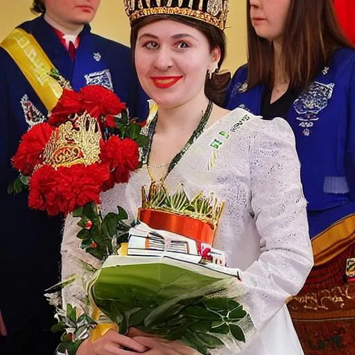 Prompt: slavish female history student, who was crowned as queen of her faculty in Taras Shevchenko national university of Kiyv