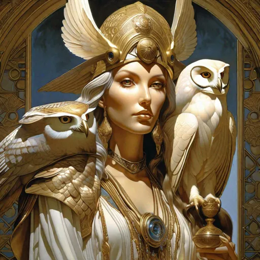 Prompt: "portrait of an ethereal sorceress with ONE owl on her shoulder. ulta detailed, photorealistic. perfect face, symmetrical eyes. fantasy, magic realism. by jc leyendecker, Michael Parkes, Joann Lossel. 8k, volumetric lighting, best quality"