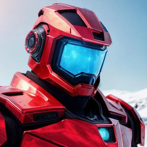 Prompt: epic 3d potrait of a robot wearing mech armor, frost-fire effect, red ornament, hyper realistic, shiny, unreal engine, artstation, detailed