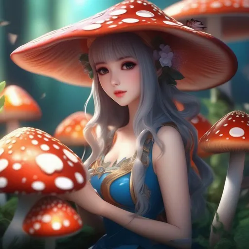 Prompt: 3d anime woman and beautiful pretty art 4k full raw HD mushroom fairy