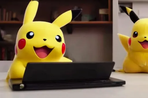 Prompt: Pikachu watching YouTube.