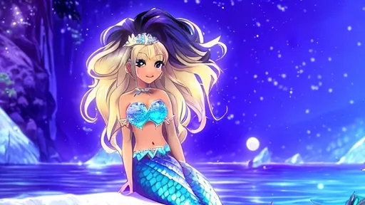 Prompt: Anime, Princess, Ebony Skin, Mermaid, Lake, Water, Moon, Busty, 4k, HD, High Quality, Effect.
