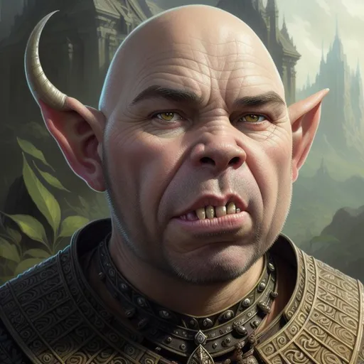 Prompt: portrait of karl pilkington as an orc, d & d,  fantasy, intricate, elegant, highly detailed, digital painting,  tusks, artstation, concept art, smooth, sharp focus, portrait, face close up art by artgerm and greg rutkowski and alphonse mucha