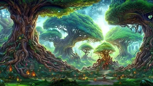 Prompt: In the heart of a vast, enchanted forest, where the trees whisper secrets and the animals hold council, lies the epicenter of a MAGICAL FANTASY like no other. Here, a majestic tree with roots that seem to reach into the very core of the earth stands tall. Its branches form a grand canopy, and beneath it, a hidden village thrives. Elves, faeries, and mystical creatures live in harmony, their homes nestled among the leaves and branches. The air is filled with the scent of wildflowers, and a gentle, golden light bathes the scene. Photo taken by Orion Dreamweaver with a Nikon Z50 and a macro lens. Award Winning Photography style, Forest Glade Lighting, 8K, Ultra-HD, Super-Resolution.