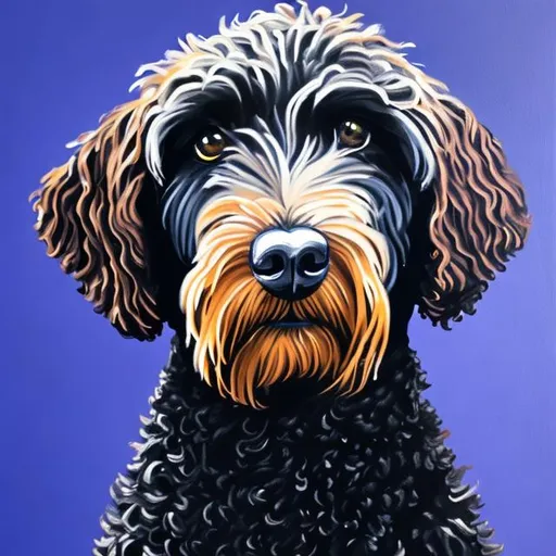 Prompt: black labradoodle acrylic painting
