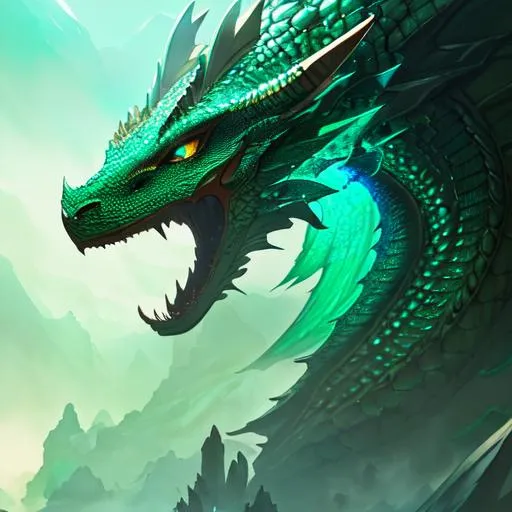 Prompt: a green dragon with cyan markings, perfect composition, hyperrealistic, super detailed, 8k, high quality, trending art, trending on artstation, sharp focus, studio photo, intricate details, highly detailed, by Greg Rutkowski, illustration, watercolor
