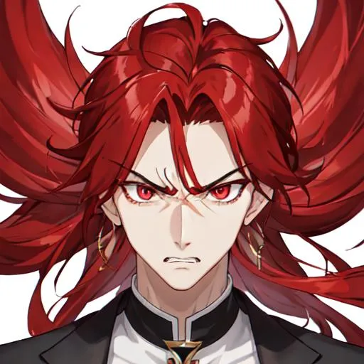 Prompt: Zerif 1male (Red side-swept hair covering his right eye) angry, telling at someone