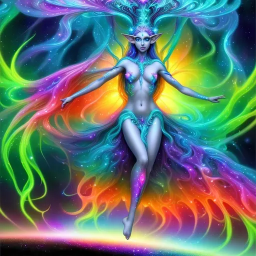 Prompt: Cosmic Epic Beautiful Nebula (Beautiful benevolent {goddess}elf liquid tree}Nymph), hyper realistic,  expansive psychedelic background, hyper realistic, 8K --s99500