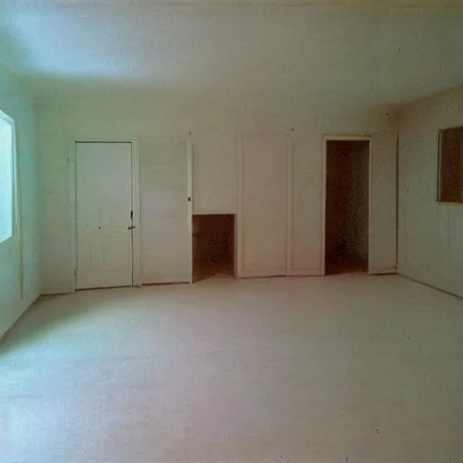 Prompt: liminal space 1980 house, lonely, old photo quality color,  feeling weird, backrooms