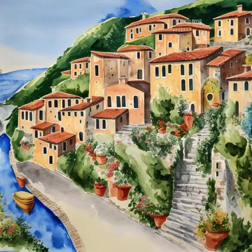 Prompt: An italian village gouache detailed painting