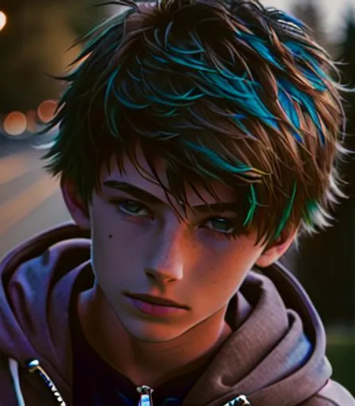 Prompt: Beautiful young teen boy, (15 year old kid) (messy hair)+ ((hair covering eye))++ emo cut, lightbrownhair boy, hair, sharp gaze, blue eyes, innocent, boy model, 16 years old, hot, pretty, cute, hoodie zipper, cinematic lighting, blue sky, bright colors, blue, green, yellow, white,  luminous, hyperdetailed, great composition, professional, artstation award, (white background)++ 