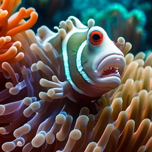 Prompt: Please create a clowfish inside anemone image
