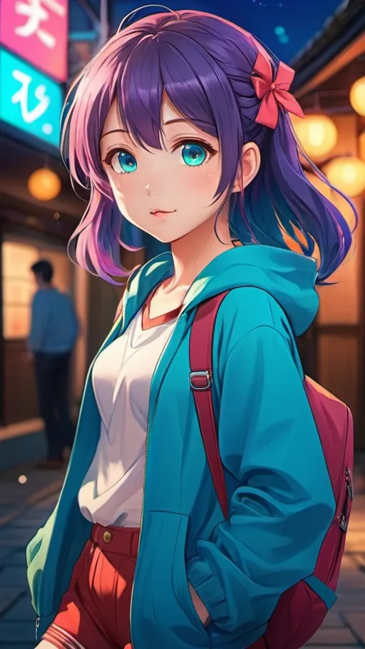 Prompt: Full-body anime illustration of a cute and vibrant girl, vibrant colors, detailed eyes and expression, high-quality, anime, cute tones, professional, atmospheric lighting