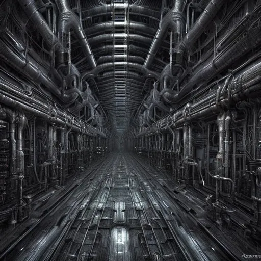 Prompt: factory in the style of h r giger
