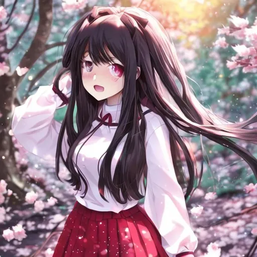 teenage manga girl, long hair, black hair, forest c... | OpenArt