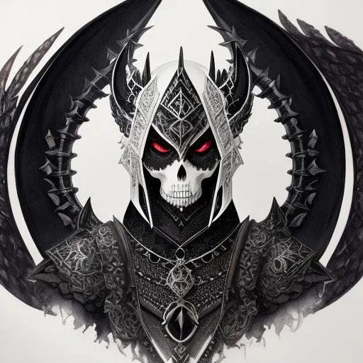 Prompt: portrait of a black dragon with a white skull mask wearing gothic attire, facing forwards, perfect composition, watercolor on paper with pencils, hyperrealistic, super detailed, 8k, high quality, trending art, trending on artstation, sharp focus, studio photo, intricate details, highly detailed