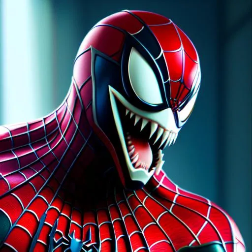 Prompt: hyper detailed, hyper artistic, hyper futuristic, hyper realistic, hyper unique, hyper unseen of too colored laughing Venom from Spiderman Movie, 4k