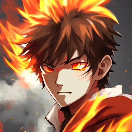 Prompt: detailed face, anime boy, with fire element