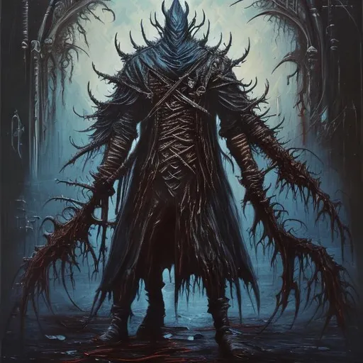 Prompt: an oil painting of a creature from bloodborne, amalgamation 