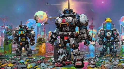 Prompt: Weird colorful teddy bears, nuclear wasteland, assembly line, cloning, mech, guns, hyper detailed, very colorful 