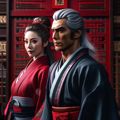 Prompt: Portrait of {Ninja quicksilver and scarlet witch}  in  {edo era Japan}, perfect composition, hyperrealistic, super detailed, 8k, high quality, trending art, trending on artstation, sharp focus, studio photo, intricate details, highly detailed,happy face, by greg rutkowski