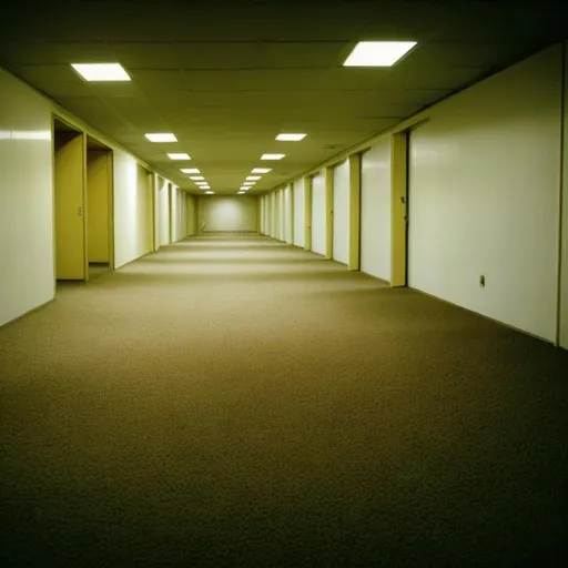 Prompt: Musty carpet, yellow lighting, empty, vast, liminal space, never ending, backrooms, laws of physics do not apply, unnatural 